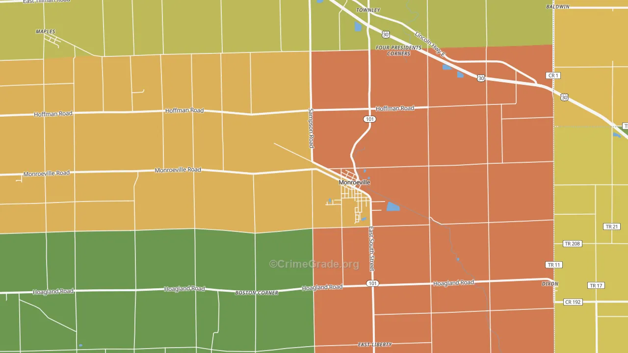 Monroeville, IN Map of Vandalism Rates