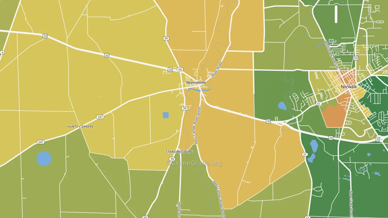 Monroeville, OH Map of Vandalism Rates