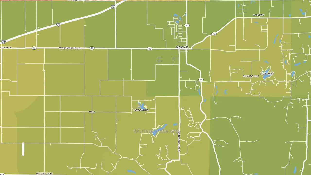 Monrovia, IN Map of Vandalism Rates