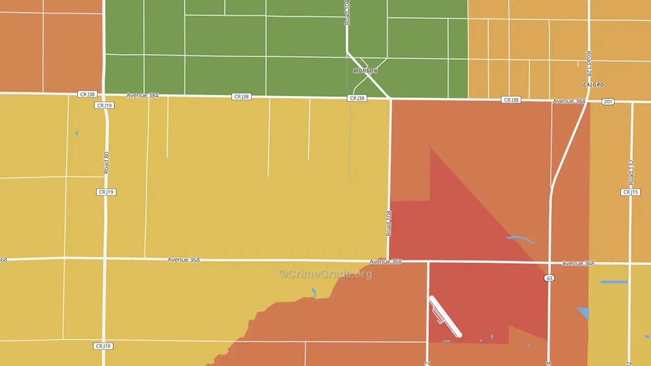 Monson, CA Map of Vandalism Rates