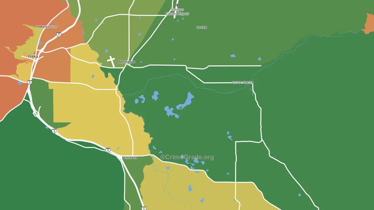 Montague, CA Map of Vandalism Rates