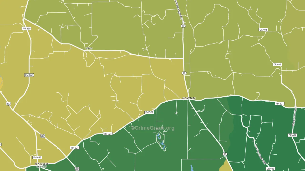 Montalba, TX Map of Vandalism Rates