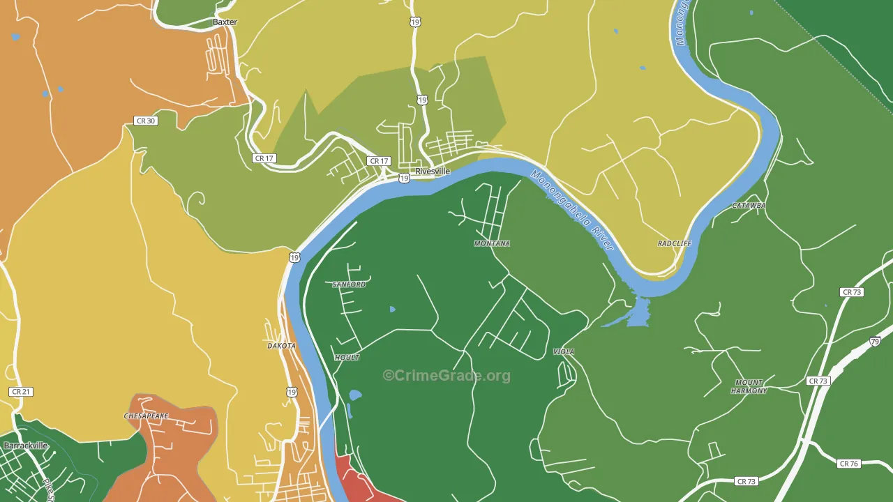 Montana Mines, WV Map of Vandalism Rates
