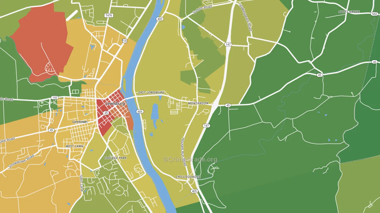 Montandon, PA Map of Vandalism Rates