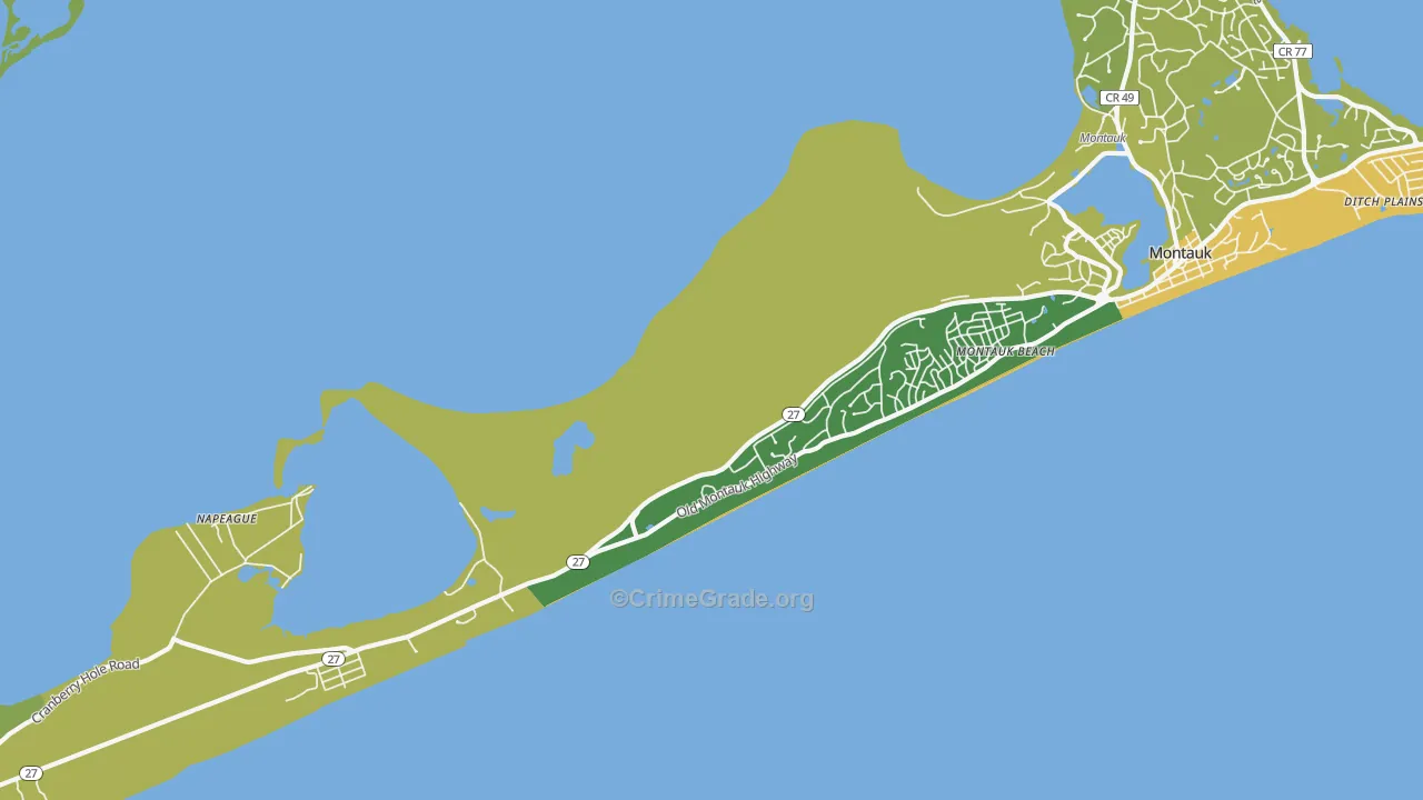 Montauk Beach, NY Map of Vandalism Rates