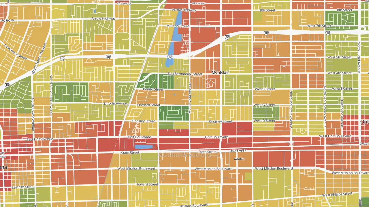 Montclair, CA Map of Vandalism Rates