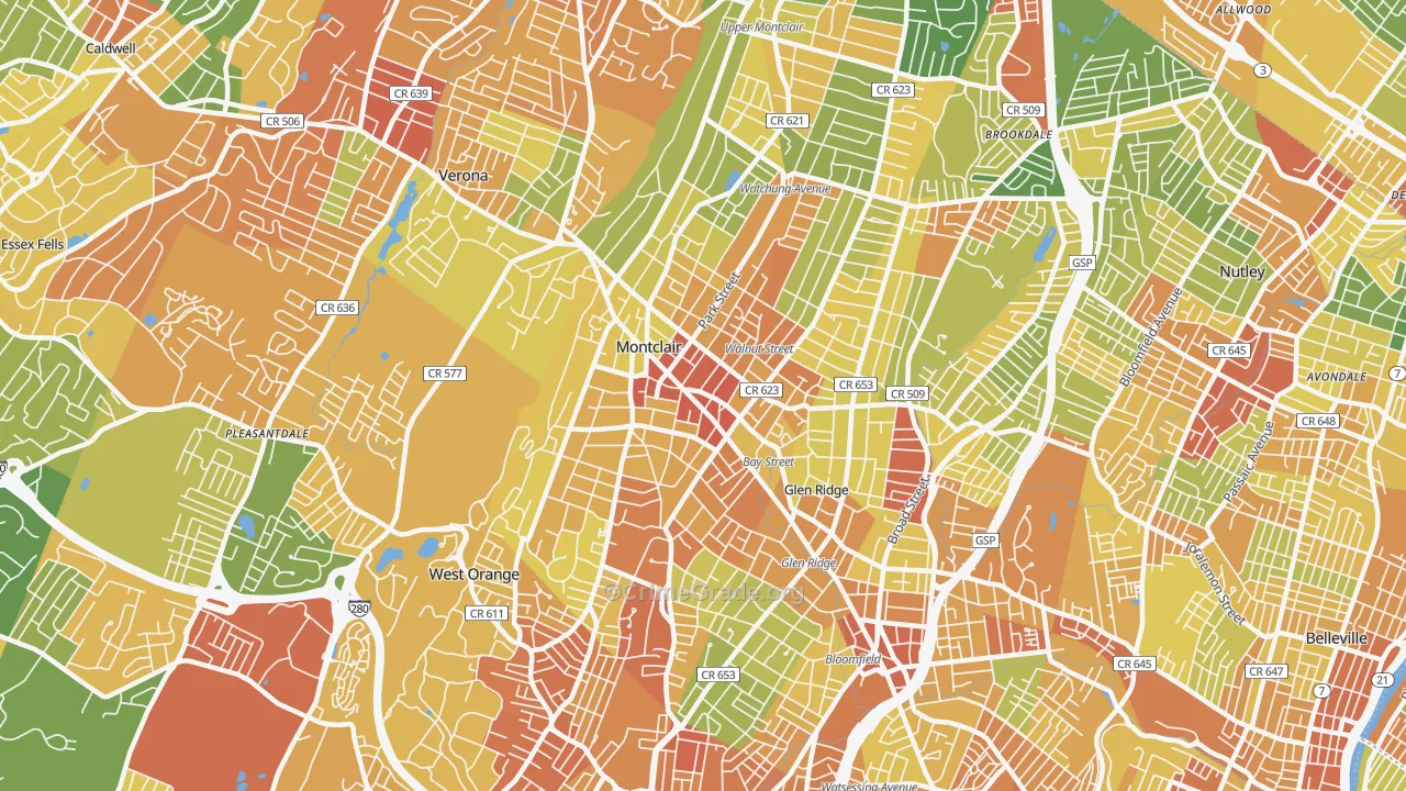 Montclair, NJ Map of Vandalism Rates