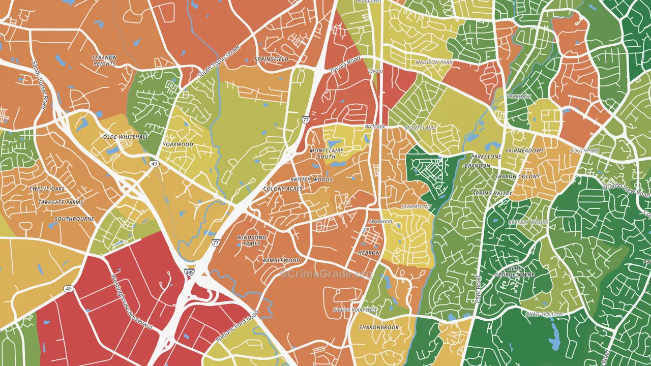 Montclaire South, Charlotte, NC Map of Vandalism Rates