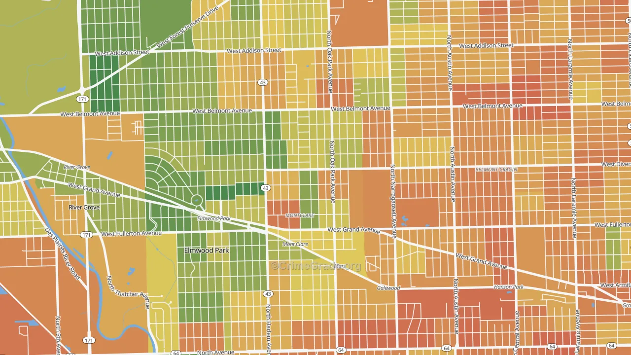 Montclare, Elmwood Park, IL Map of Vandalism Rates