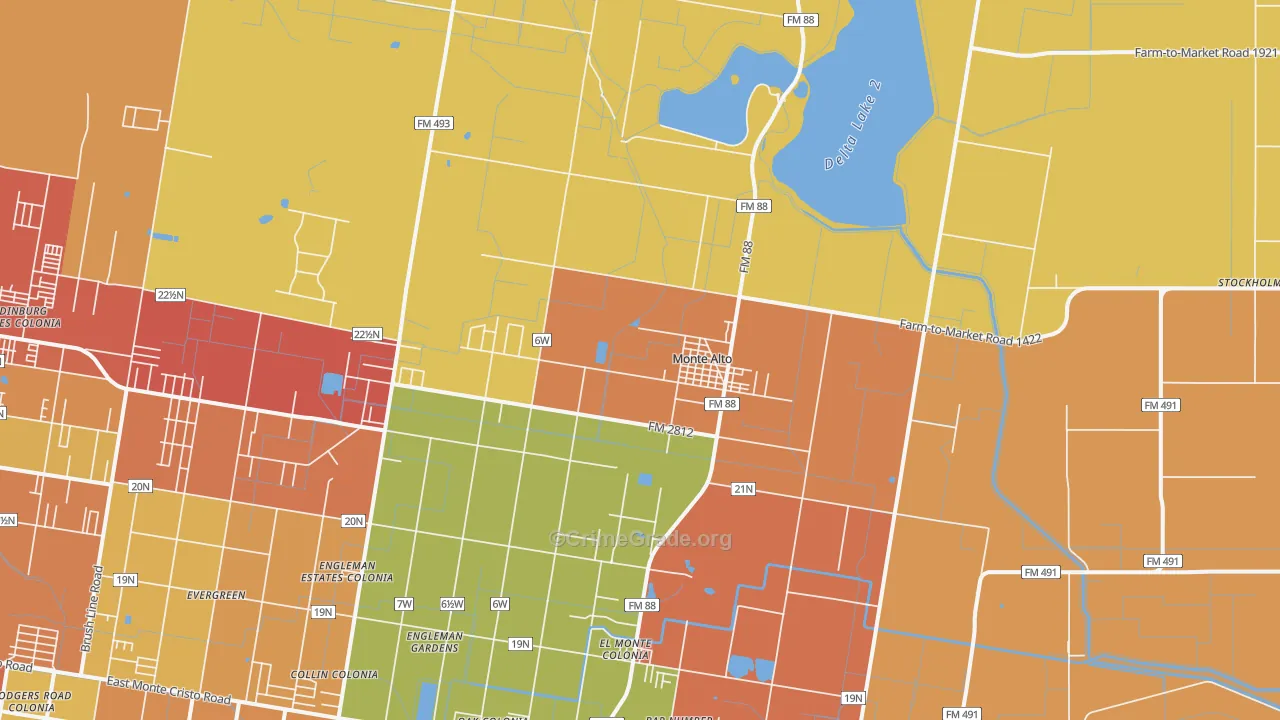 Monte Alto, TX Map of Vandalism Rates