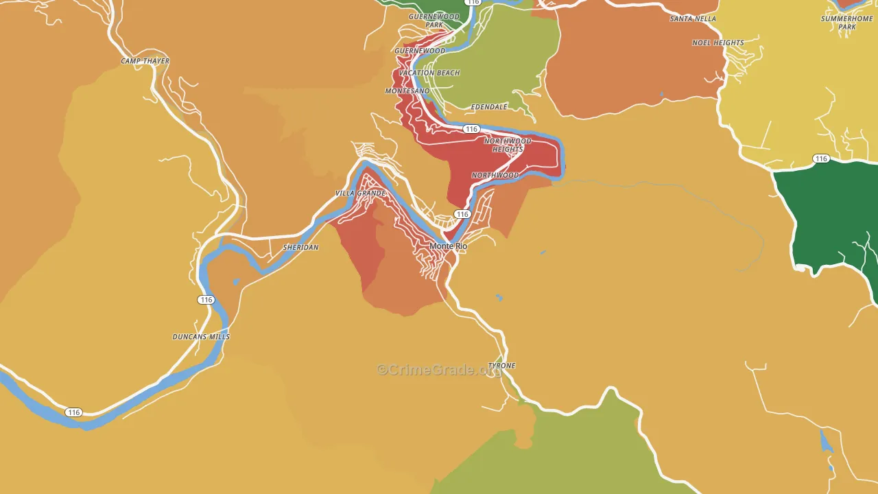 Monte Rio, CA Map of Vandalism Rates
