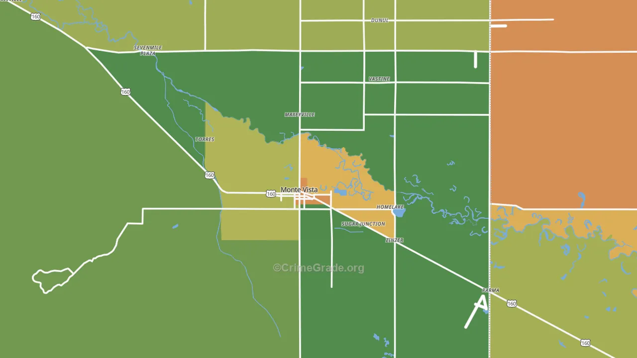 Monte Vista, CO Map of Vandalism Rates