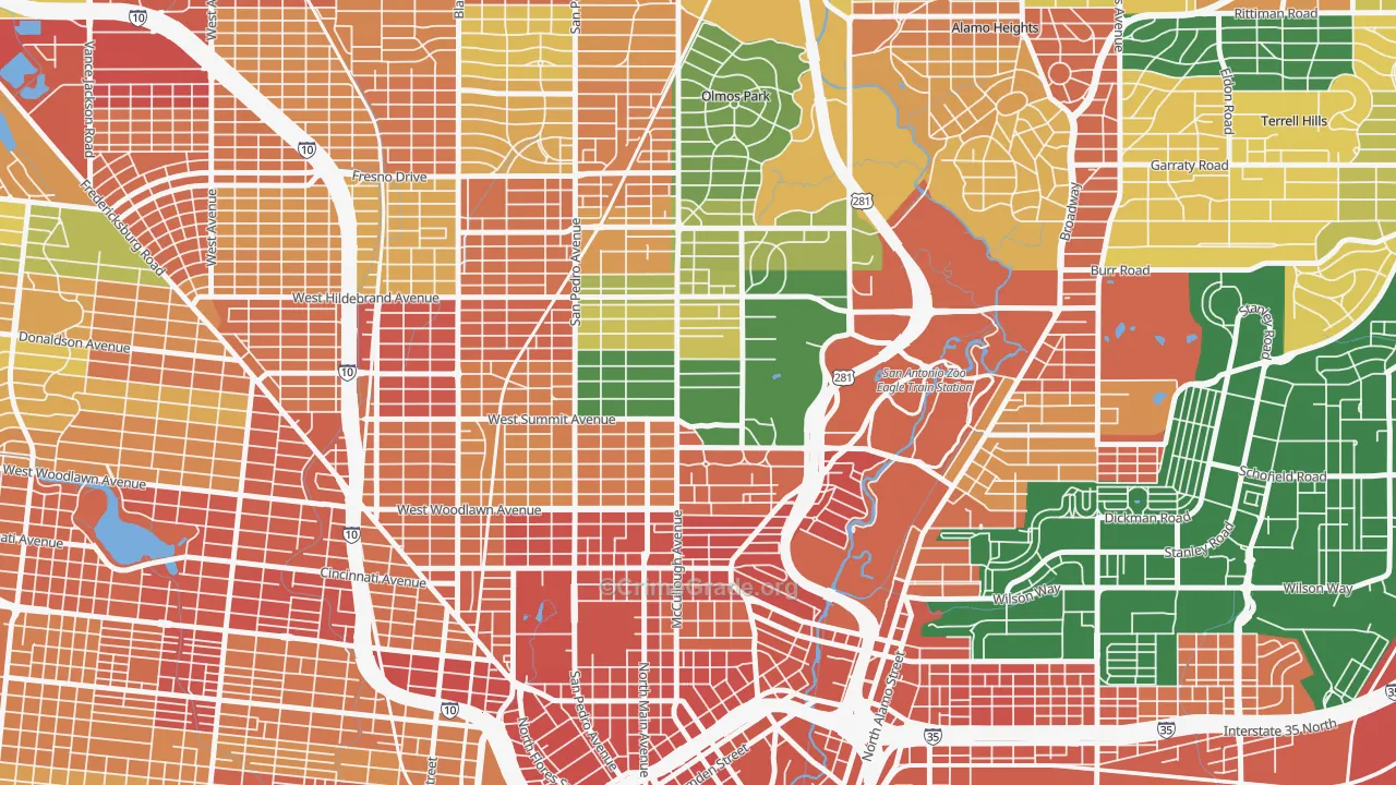Monte Vista, San Antonio, TX Map of Vandalism Rates