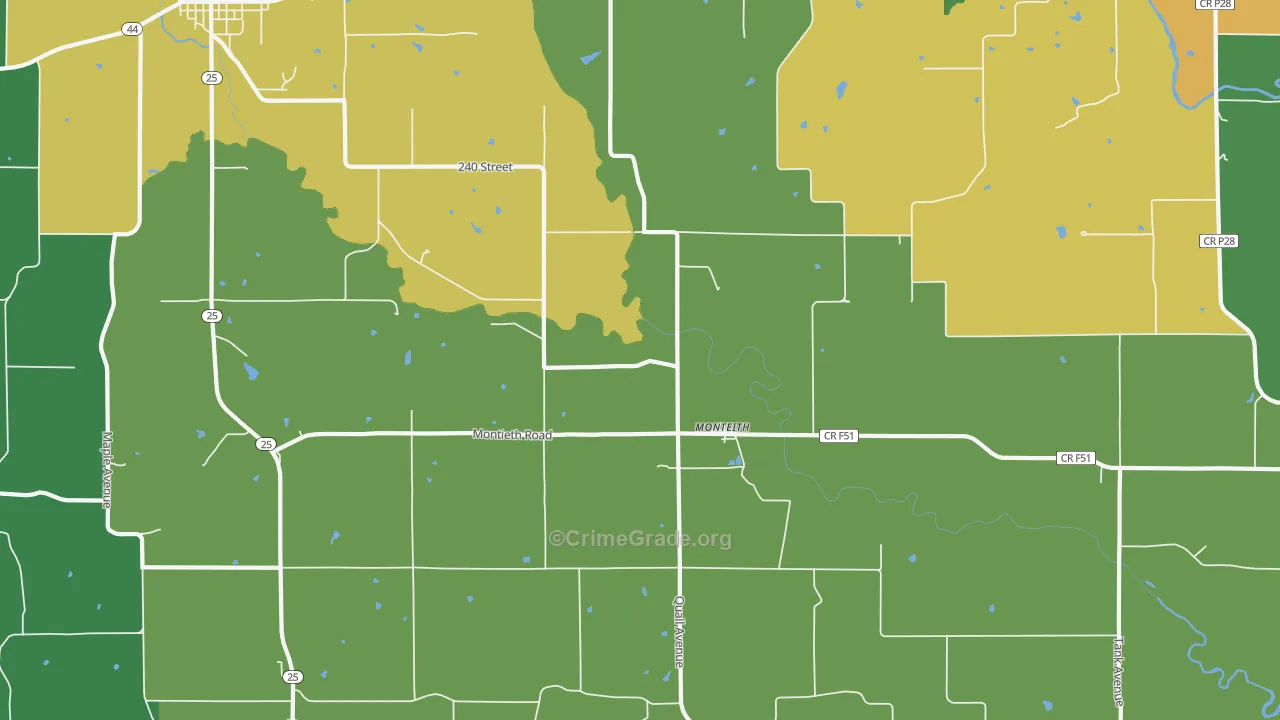 Monteith, IA Map of Vandalism Rates