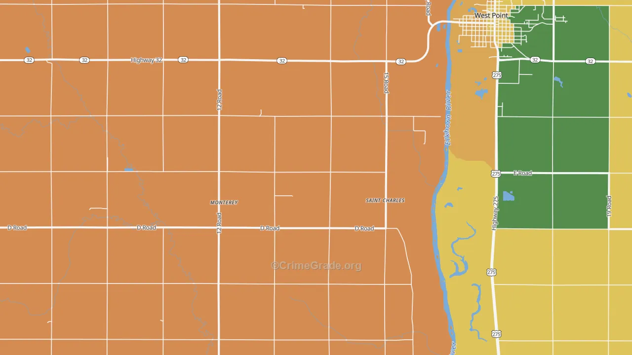 Monterey, NE Map of Vandalism Rates