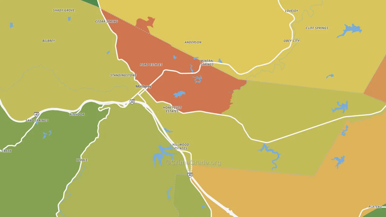 Monterey, TN Map of Vandalism Rates