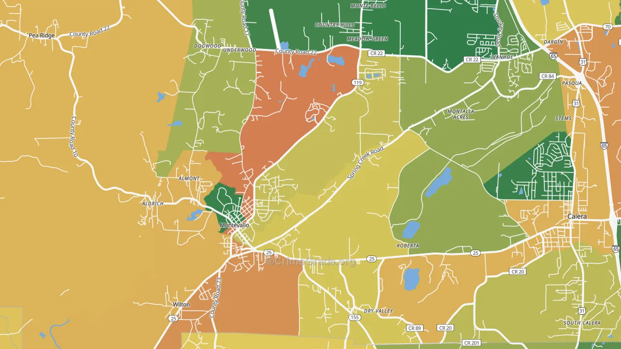 Montevallo, AL Map of Vandalism Rates