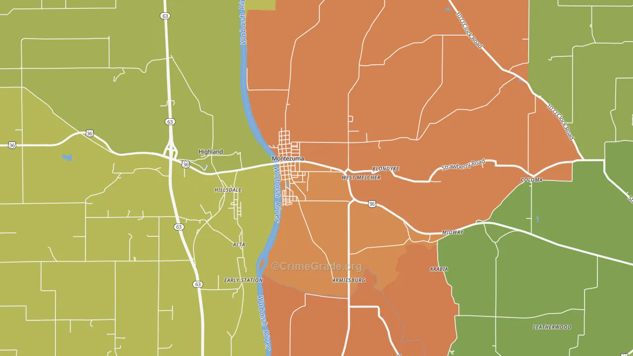 Montezuma, IN Map of Vandalism Rates