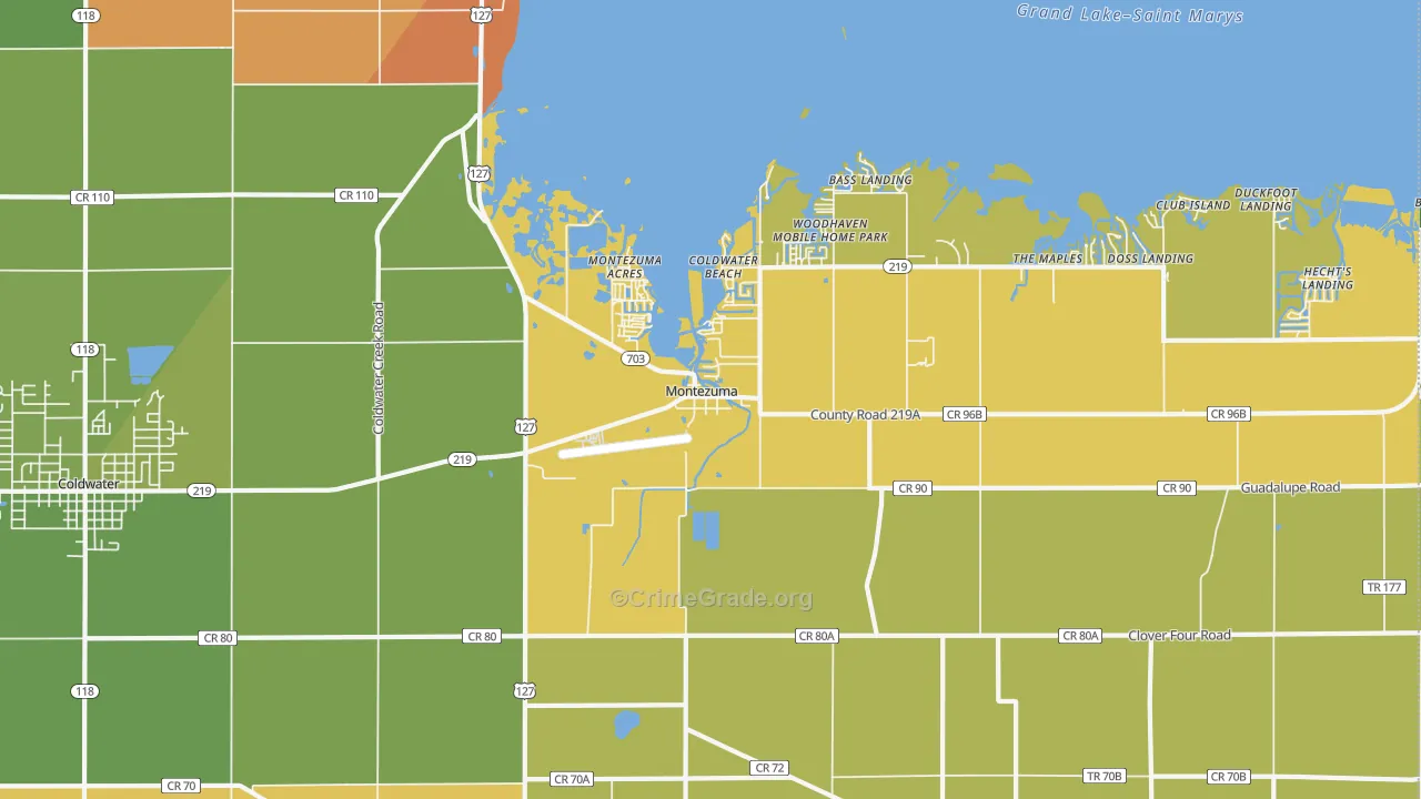 Montezuma, OH Map of Vandalism Rates