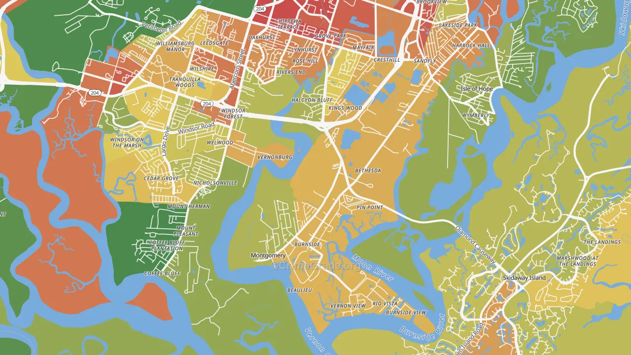 Montgomery, GA Map of Vandalism Rates