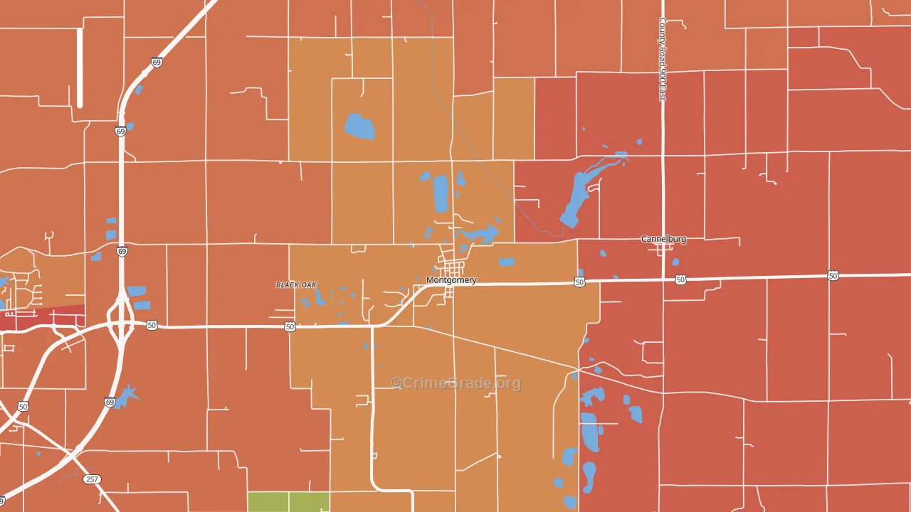 Montgomery, IN Map of Vandalism Rates