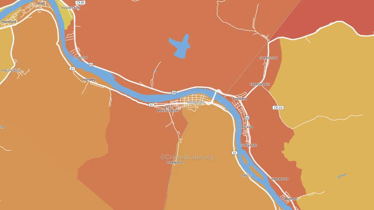 Montgomery, WV Map of Vandalism Rates