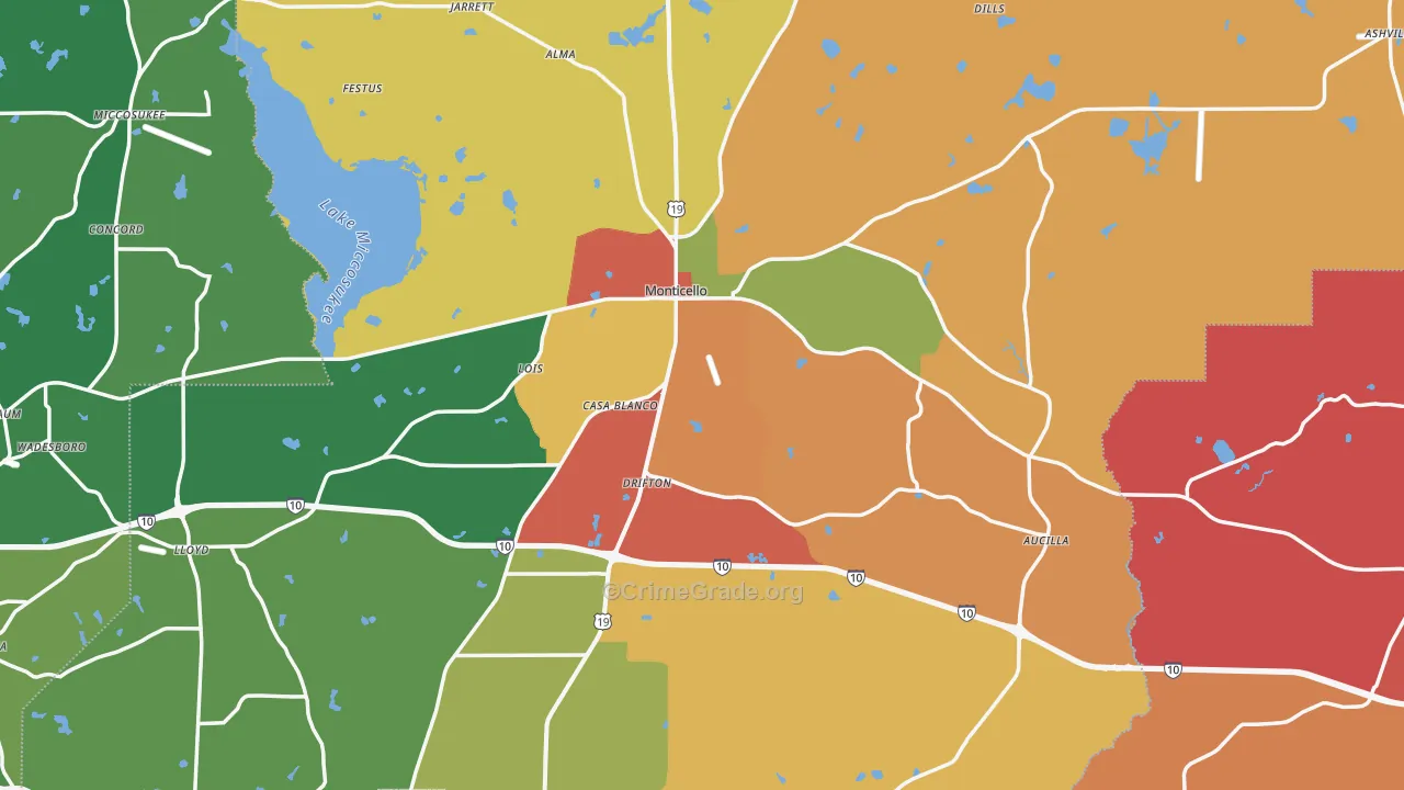 Monticello, FL Map of Vandalism Rates