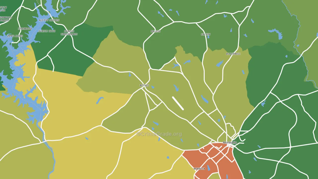 Monticello, GA Map of Vandalism Rates