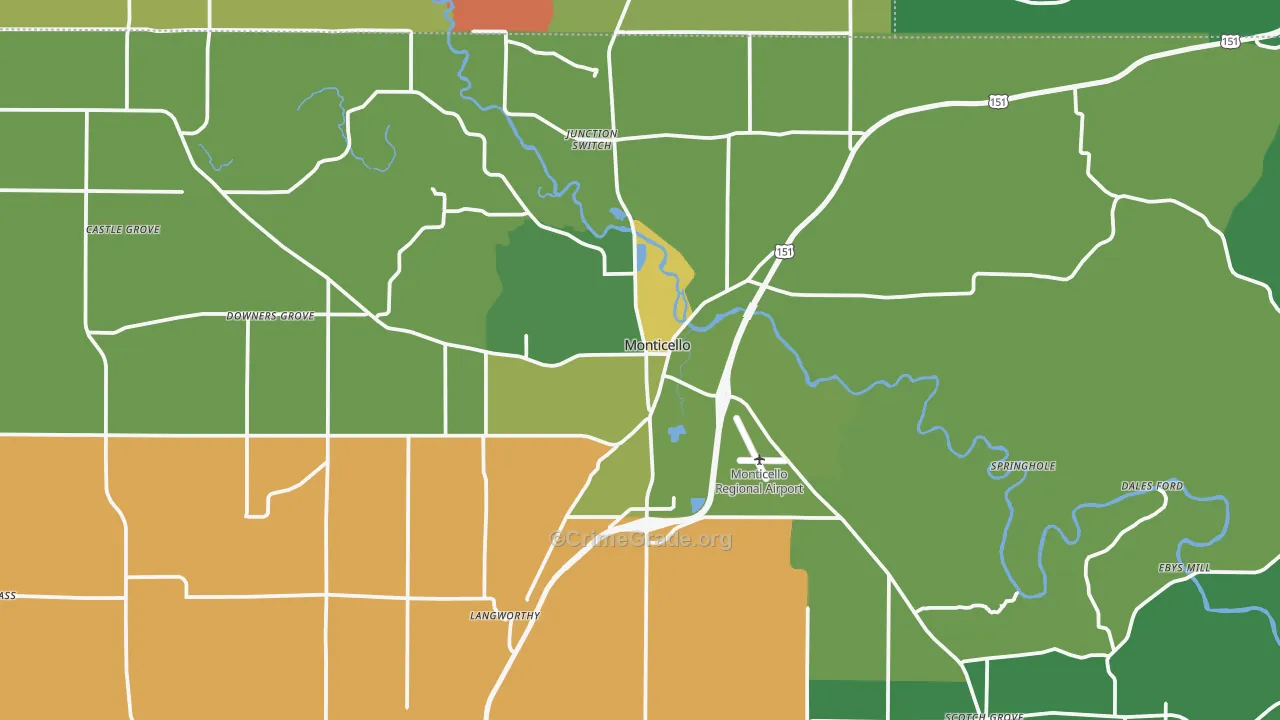 Monticello, IA Map of Vandalism Rates