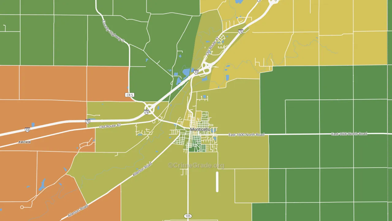 Monticello, IL Map of Vandalism Rates