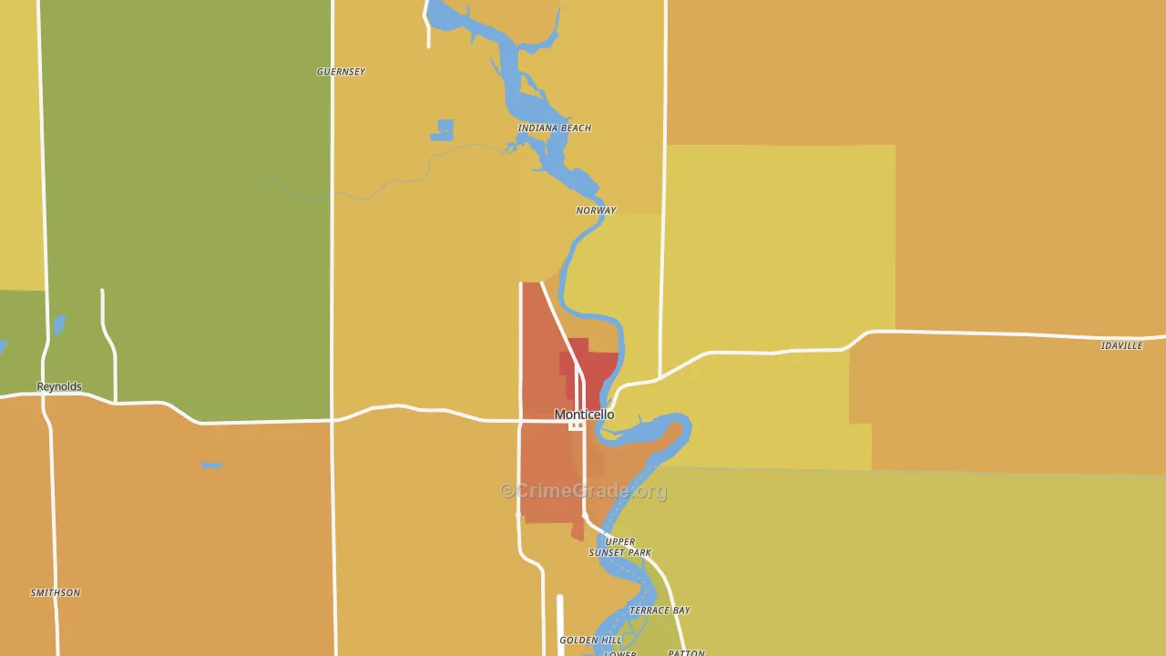 Monticello, IN Map of Vandalism Rates