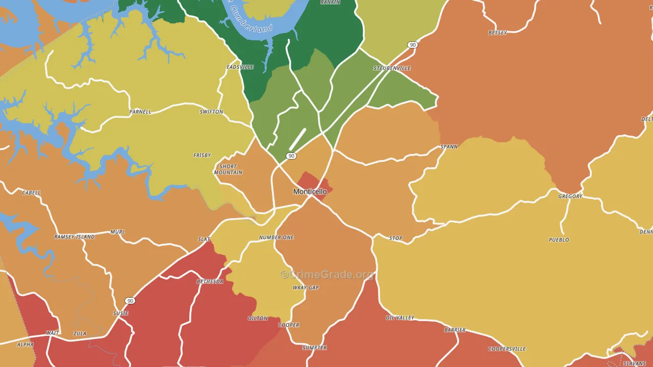 Monticello, KY Map of Vandalism Rates