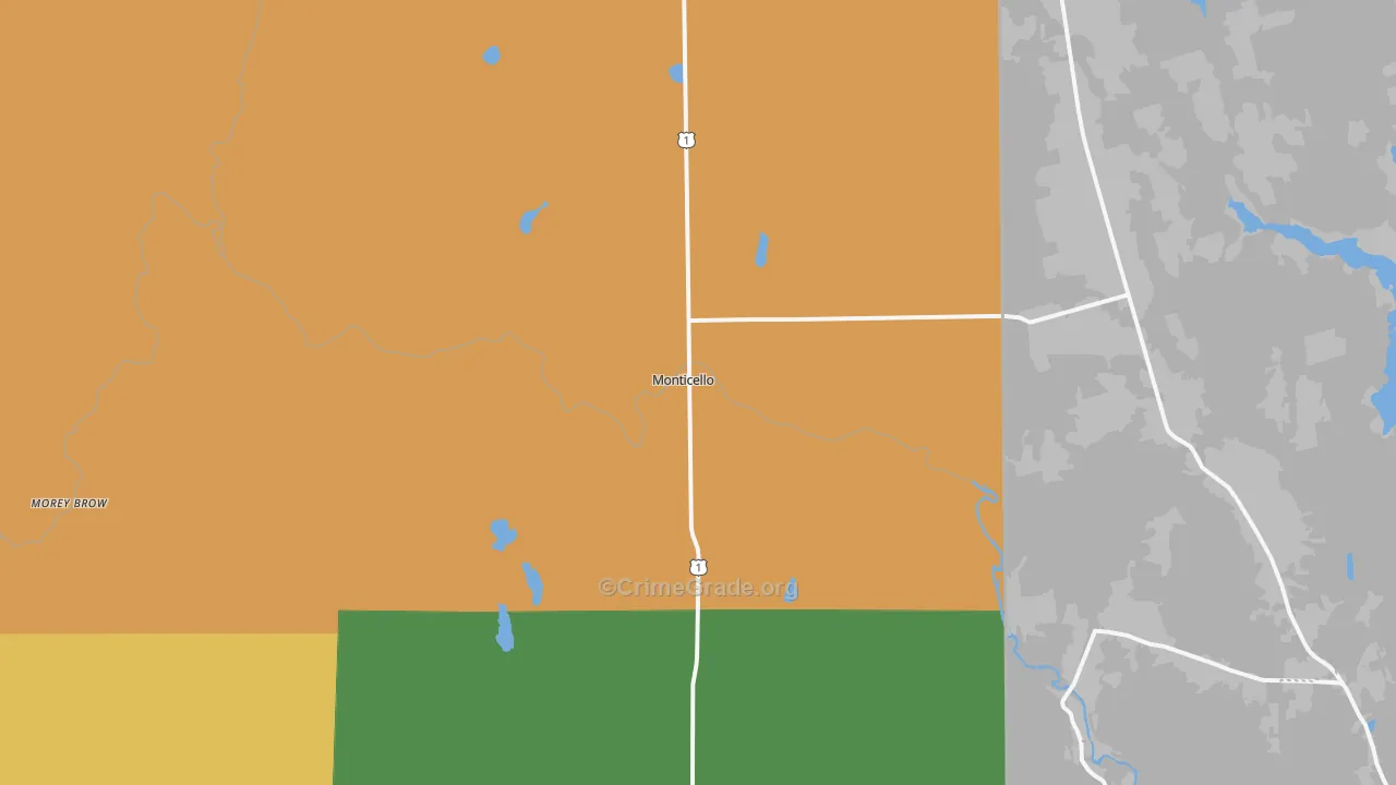 Monticello, ME Map of Vandalism Rates