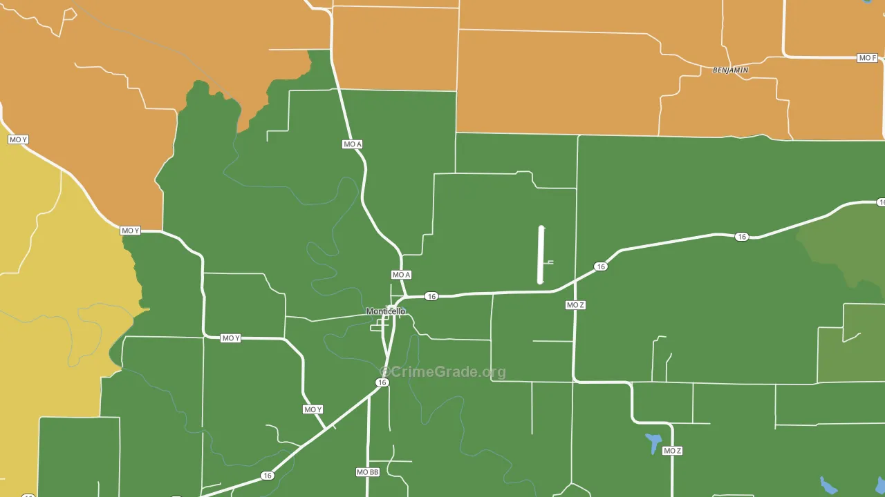 Monticello, MO Map of Vandalism Rates