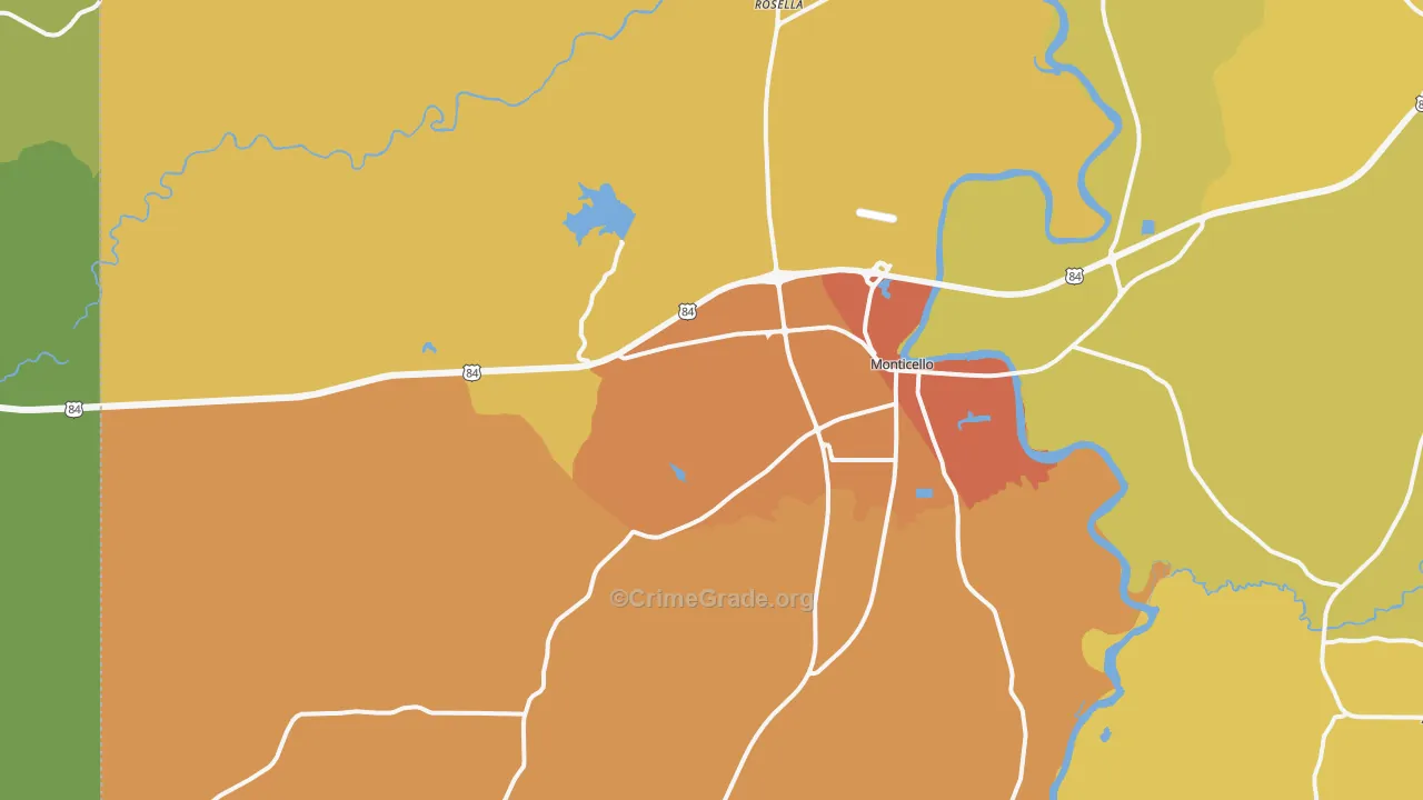 Monticello, MS Map of Vandalism Rates