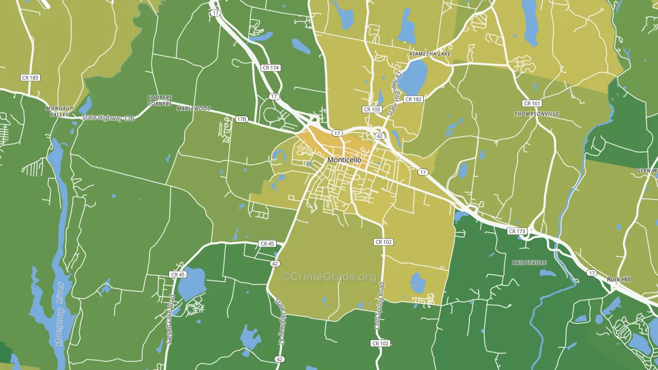 Monticello, NY Map of Vandalism Rates