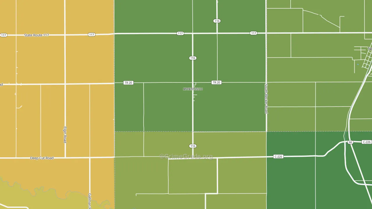 Monticello, OH Map of Vandalism Rates