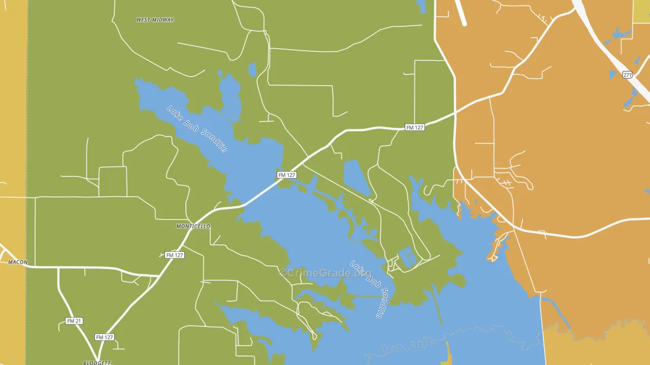 Monticello, TX Map of Vandalism Rates