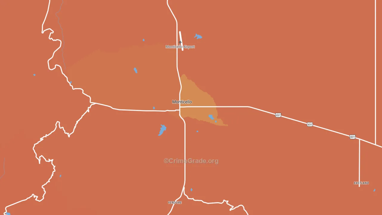 Monticello, UT Map of Vandalism Rates