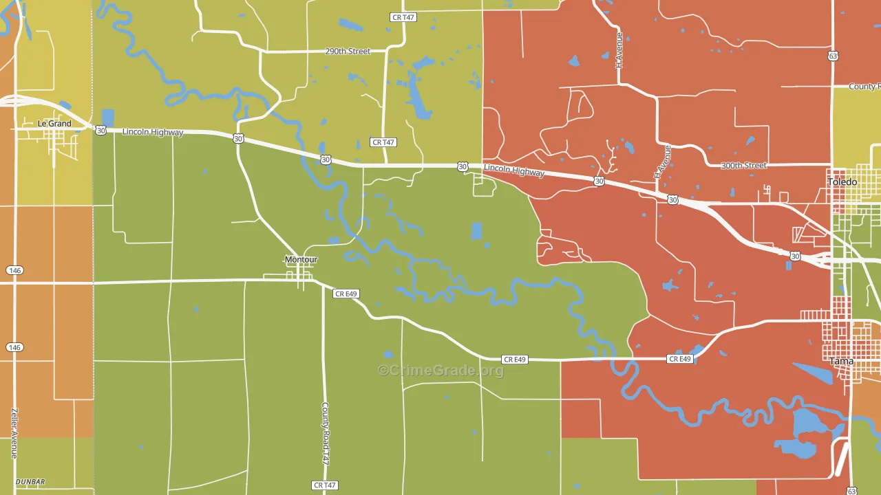 Montour, IA Map of Vandalism Rates