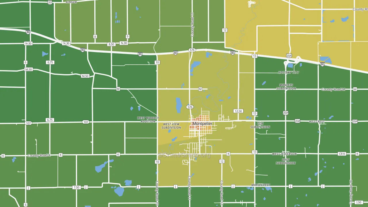Montpelier, OH Map of Vandalism Rates