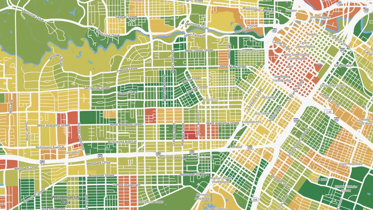 Montrose, Houston, TX Map of Vandalism Rates