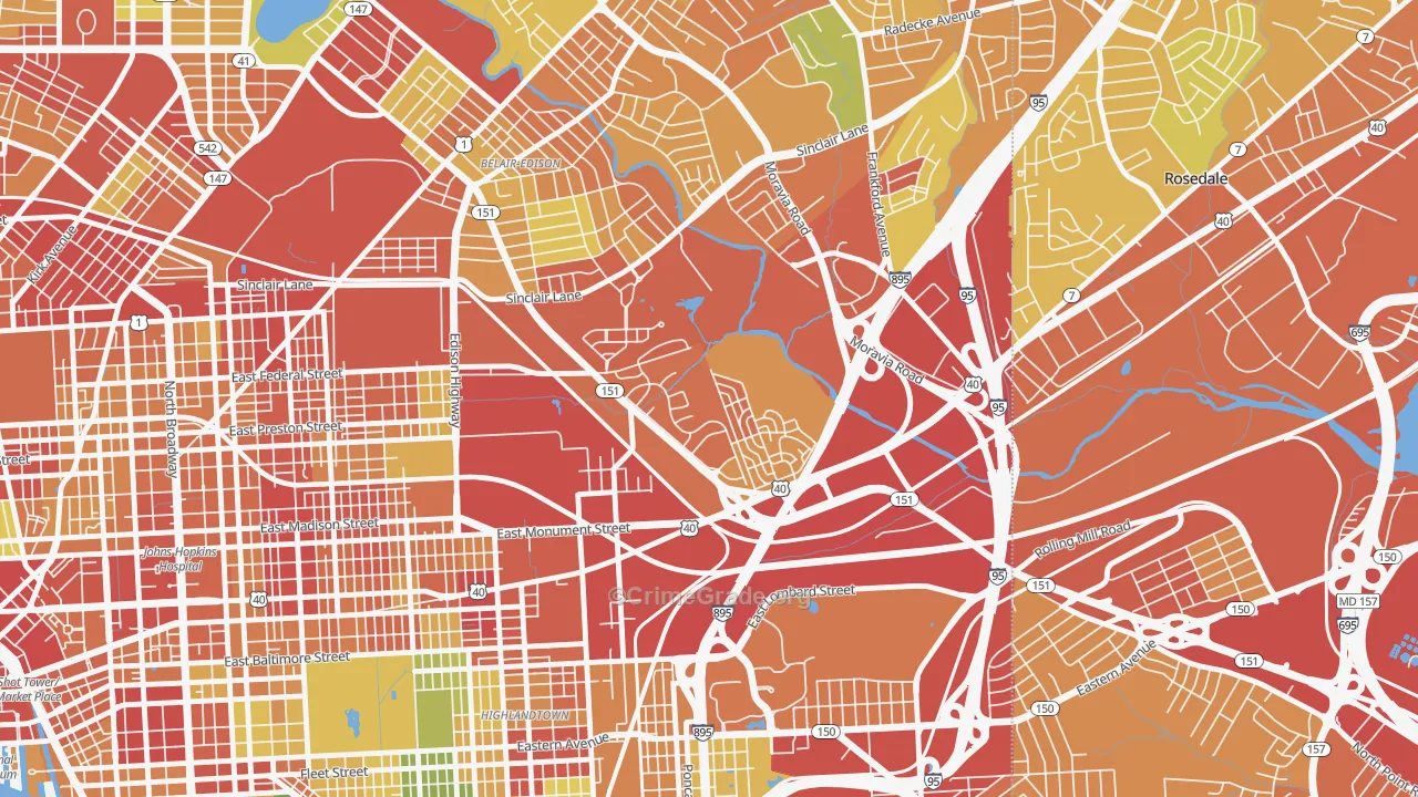 Monument Street, Baltimore, MD Map of Vandalism Rates