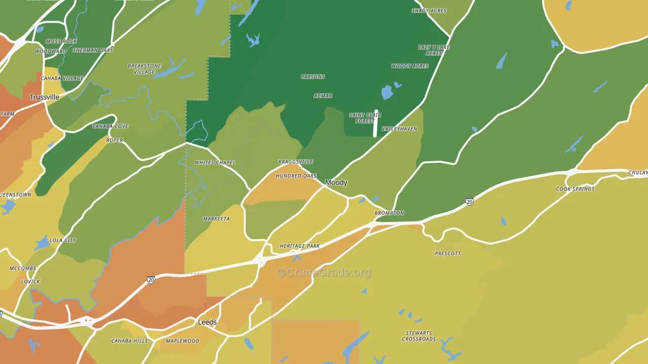 Moody, AL Map of Vandalism Rates
