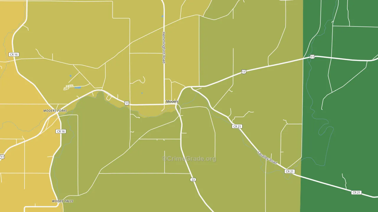 Mooers, NY Map of Vandalism Rates