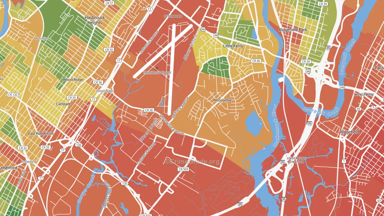 Moonachie, NJ Map of Vandalism Rates