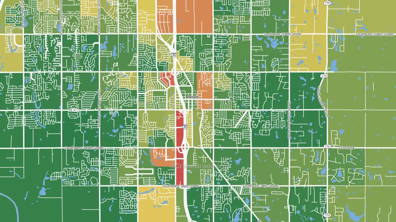 Moore, OK Map of Vandalism Rates