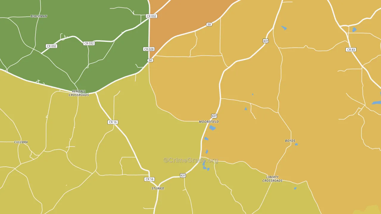 Moorefield, AL Map of Vandalism Rates
