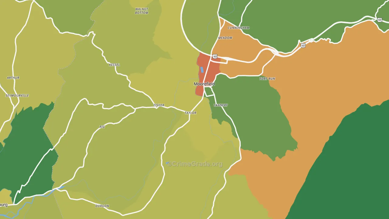 Moorefield, WV Map of Vandalism Rates