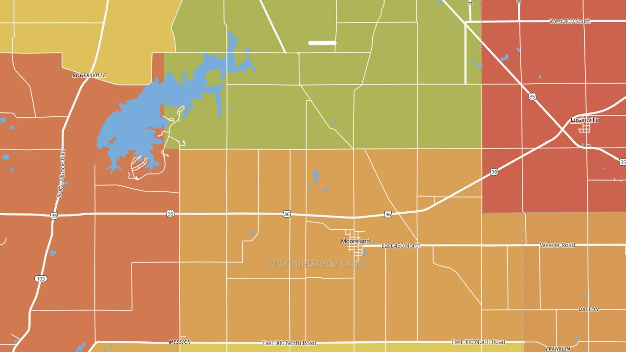 Mooreland, IN Map of Vandalism Rates